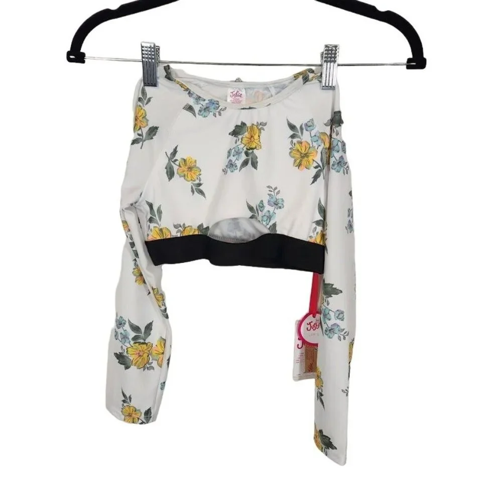 Justice Girls Long Sleeve Elastic‎ Trim Floral Print Rash Guard Swimsuit TOP Sm